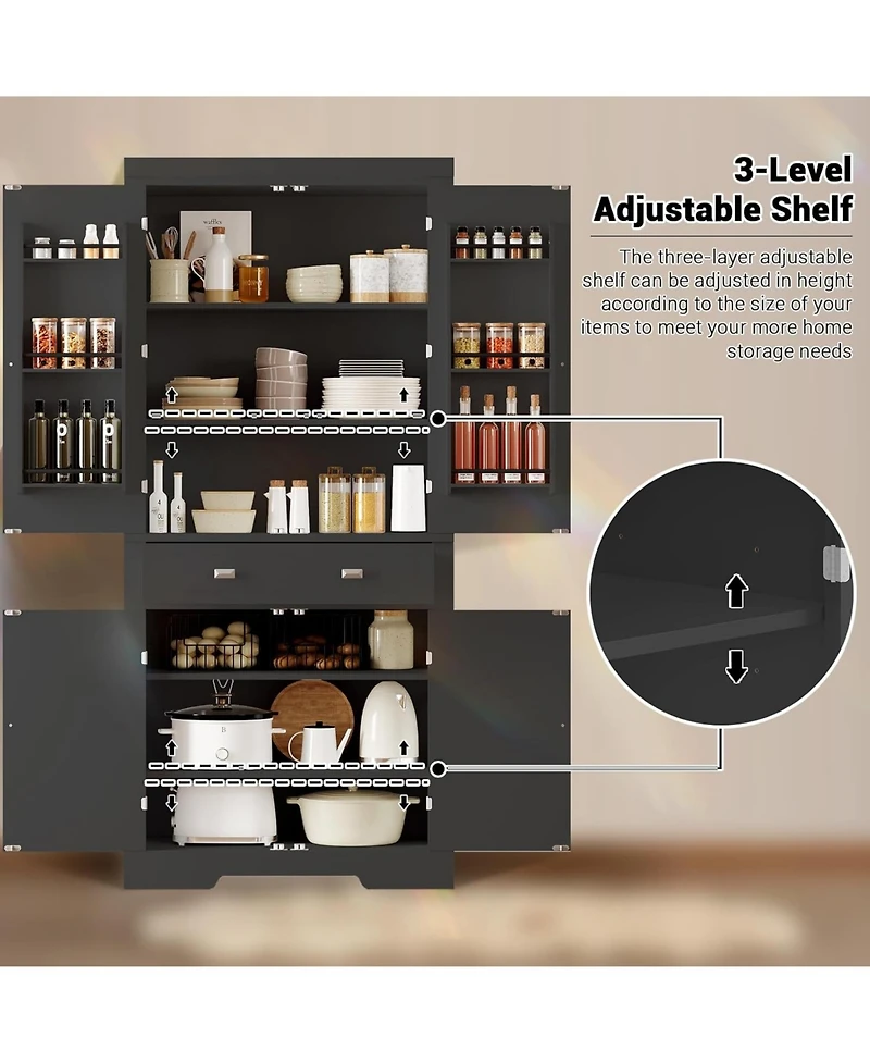 gaomon 72" Tall Kitchen Pantry Cabinet, Large Cupboard Storage Cabinet with Drawer 6 Door Racks and Adjustable Shelves for Living Dining Room Laundry