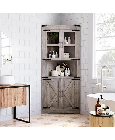 gaomon Senfot Tall Corner Storage Cabinet, Bathroom Floor Storage Cabinet with Doors and Adjustable Shelves, Freestanding Tall Cabinet Organizer