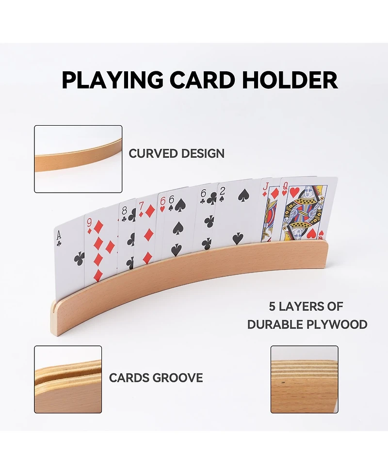 Gse Games & Sports Expert Set of 4 Playing Cards Holders, Wooden Curved Playing Card Racks for Kids