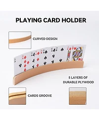 Gse Games & Sports Expert Set of 4 Playing Cards Holders, Wooden Curved Playing Card Racks for Kids