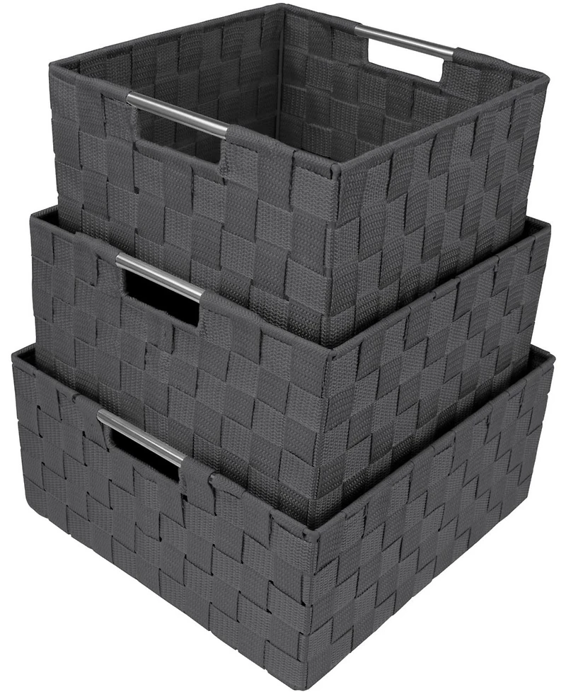 Sorbus 3 Piece Stackable Woven Basket Organizer Set with Built-In Carry Handles - Stylish Storage for any room in the household