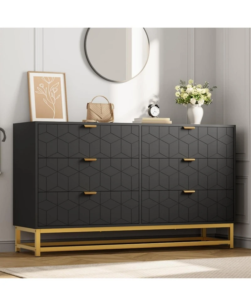 gaomon 6 Drawer Dresser for Bedroom, 53.5” Large Dresser with Metal Legs, Modern Chest Organizer with Wide Storage, Chest of Drawers for Bedroo