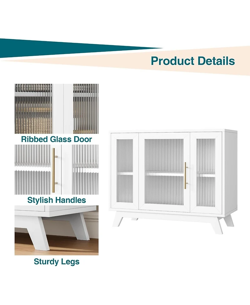 gaomon 36" Sideboard Buffet Cabinet with storage, farmhouse style, glass doors and adjustable shelves for dining room or living