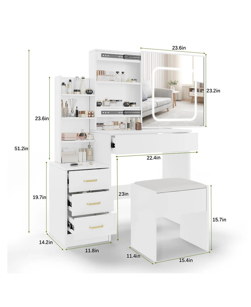 Gaomon Vanity Desk Mirror and Led Lights - Makeup Vanity Desk for Bedrooms, Apartments