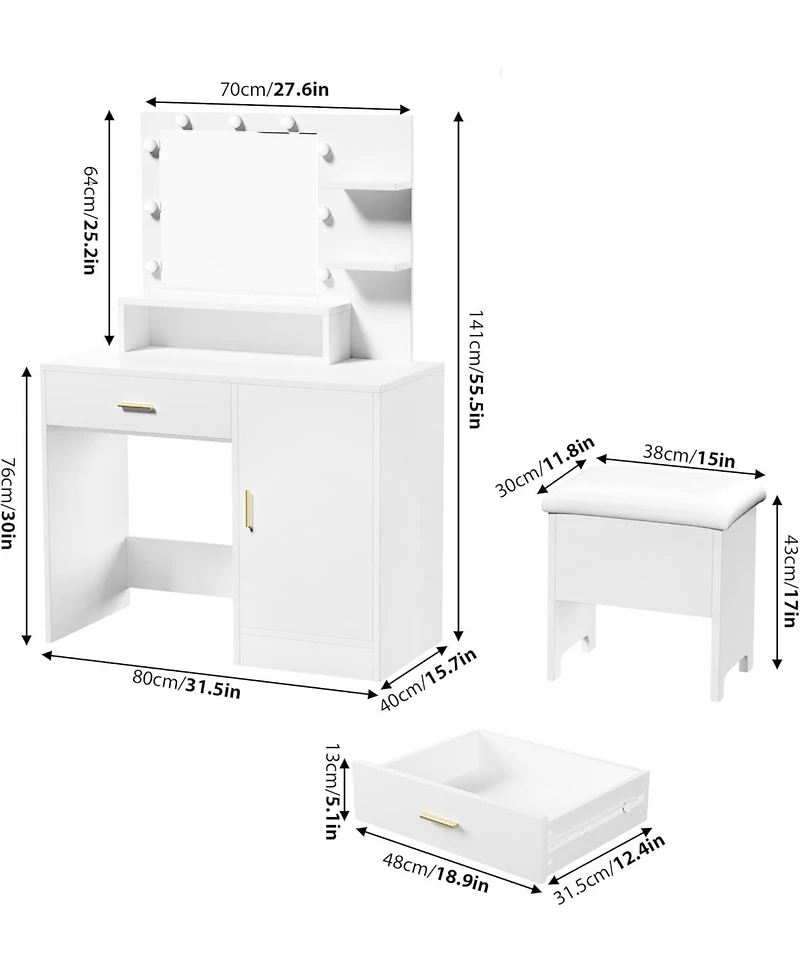 Gaomon Vanity Desk Mirror Lights Makeup Vanity Table for Bedrooms, Apartments, Easy to Assemble