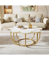 Tribesigns White and Gold Coffee Table, Flower-Shaped