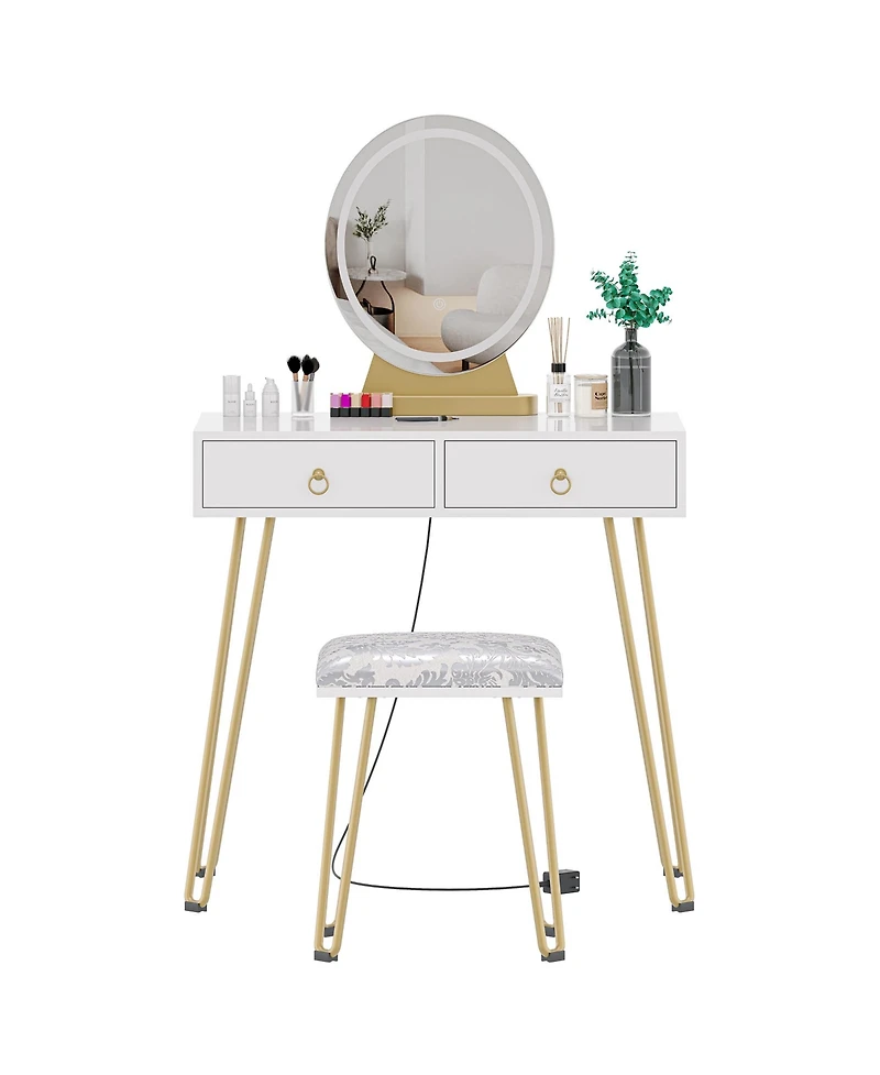 Gaomon White Makeup Vanity Stool Adjustable Lighted Vanity Table for Bedrooms, Apartments, Easy to Assemble