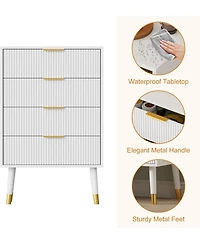 gaomon fluted 4-drawer tall dresser with gold metal handles, wooden storage chest organizer for bedroom or living room