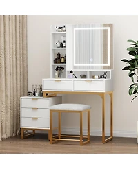 Gaomon Vanity Desk Mirror and Lights Fluted Vanity Desk for Bedrooms, Apartments, Easy to Assemble