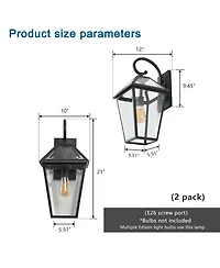Busdays 21"(H) 2-Pack Outdoor Wall Lantern Light – Modern Black Metal & Clear Glass Sconce for Porch, Patio, and Garden Lighting (Bulb Not Included)