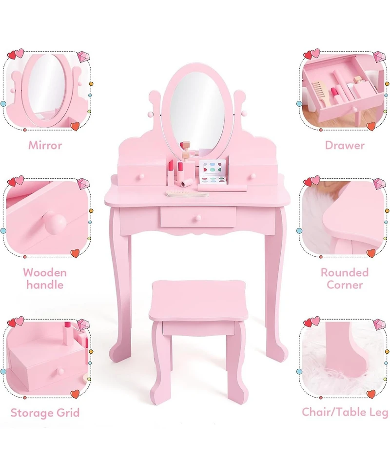 gaomon Kids Vanity Set with Mirror and Stool