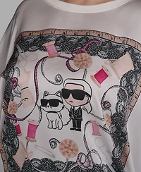 Karl Lagerfeld Paris Plus Choupette & Printed Boat Neck Top