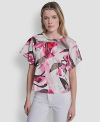 Dkny Women's Heart Print Short-Sleeve Crew Neck Top