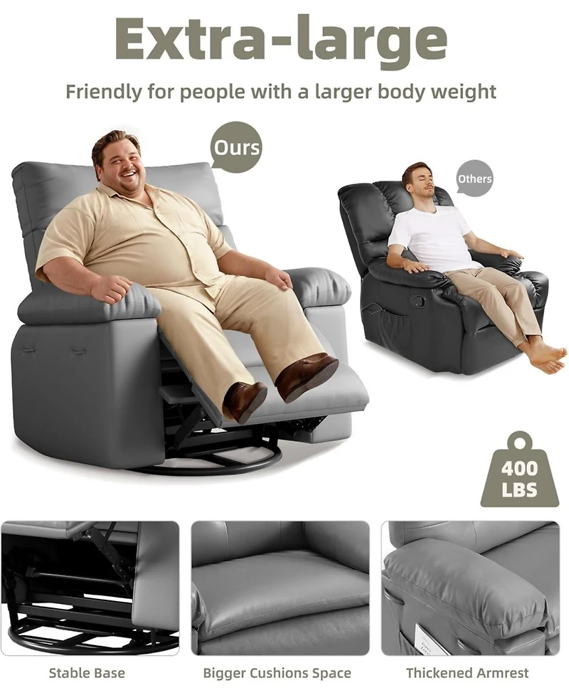 gaomon 27'' Oversized Massage Recliner Chair for Adults, Lounge with Vibrating and Heating