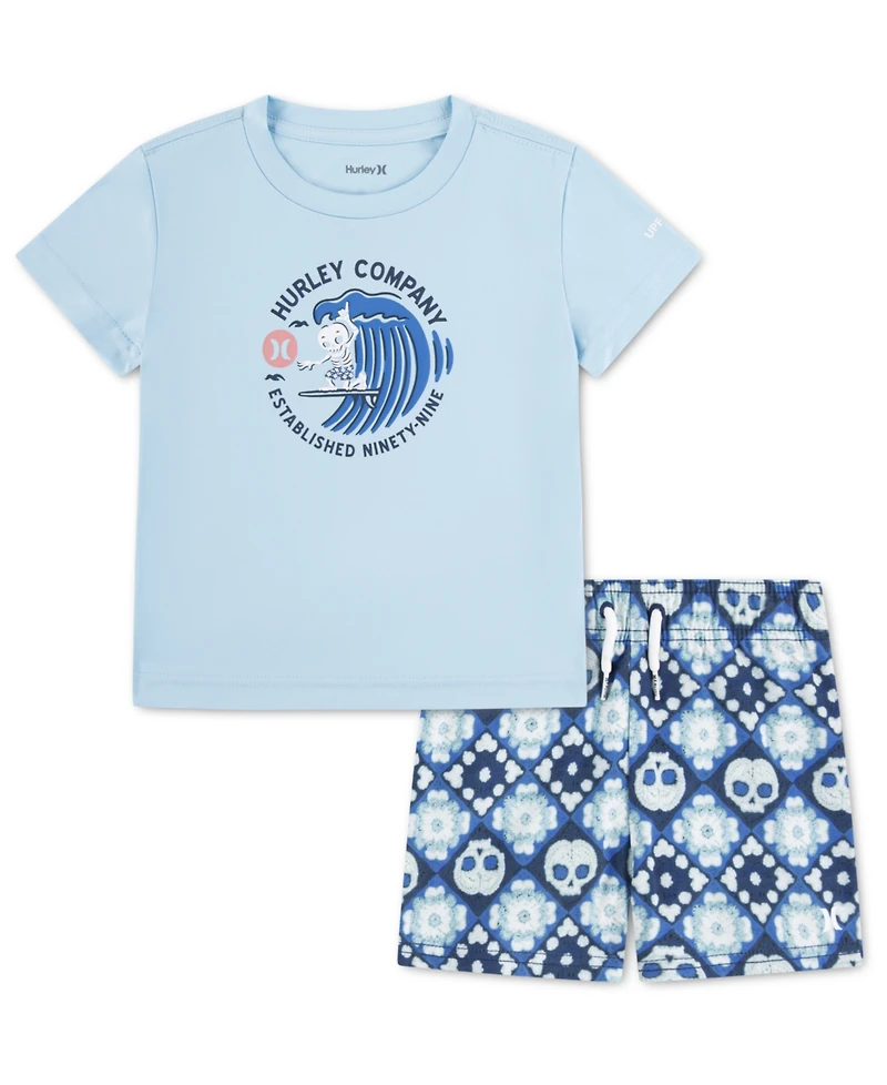 Hurley Boys 4-7 Crochet Skull Swim T-Shirt and Shorts, 2-Piece Set