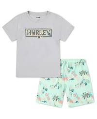 Hurley Boys' Toddler 2T-5T Parrot-Dise Swim T-Shirt and Shorts, 2-Piece Set