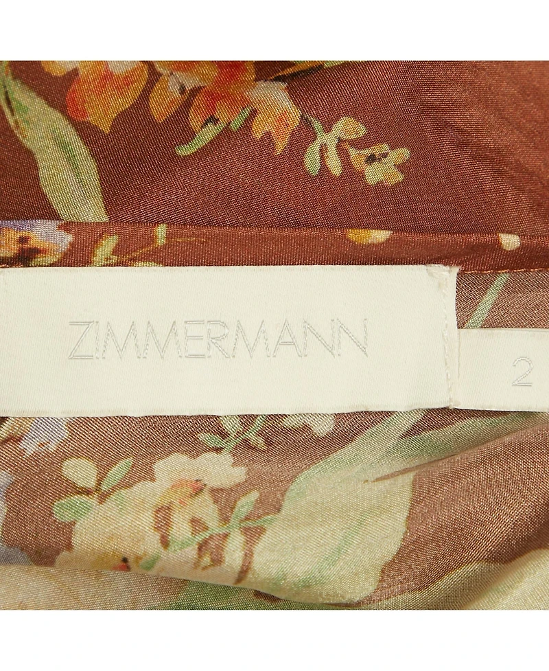 Pre-Owned Zimmermann Womens Brown Floral Print Silk Belted Zinnia Dress