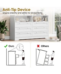 gaomon Dresser for Bedroom with 6 Drawers, 55" Wide Wooden Bedroom Dresser with Led Lights & Power Outlet, Modern Large Tv Dresser