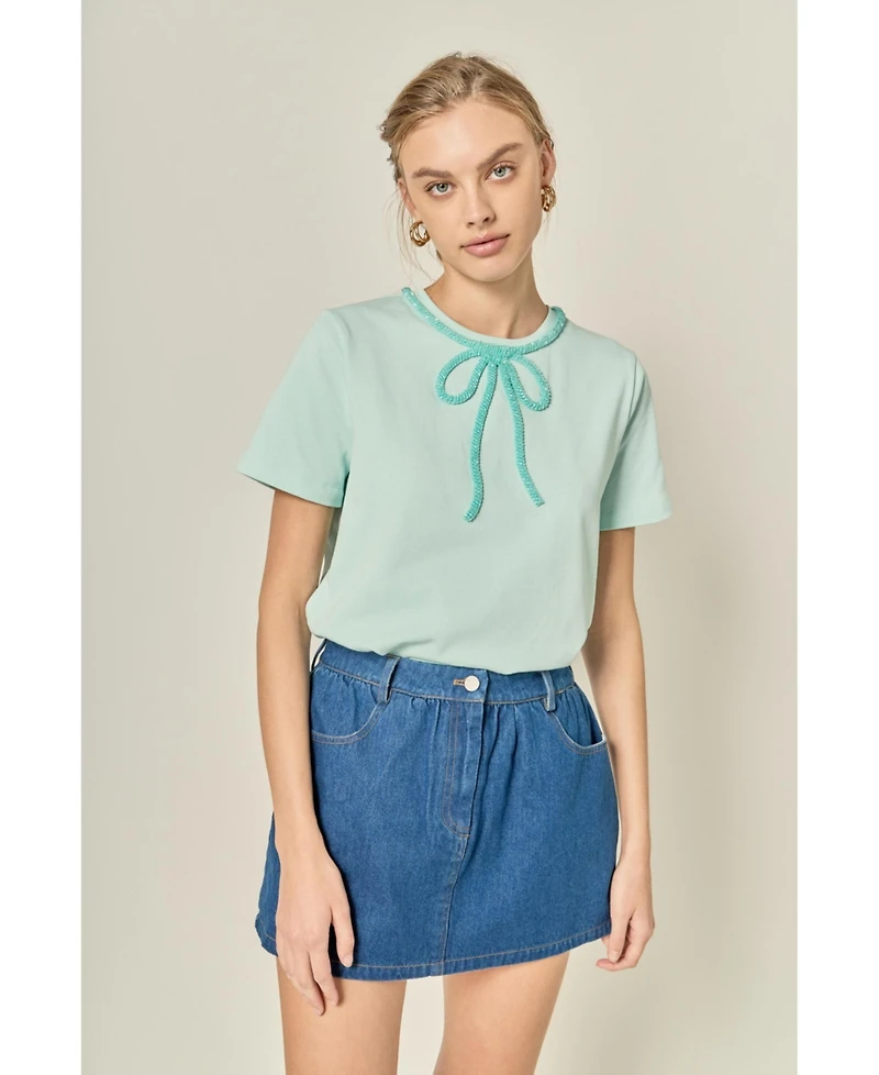 English Factory Women's Beaded Bow T-Shirt