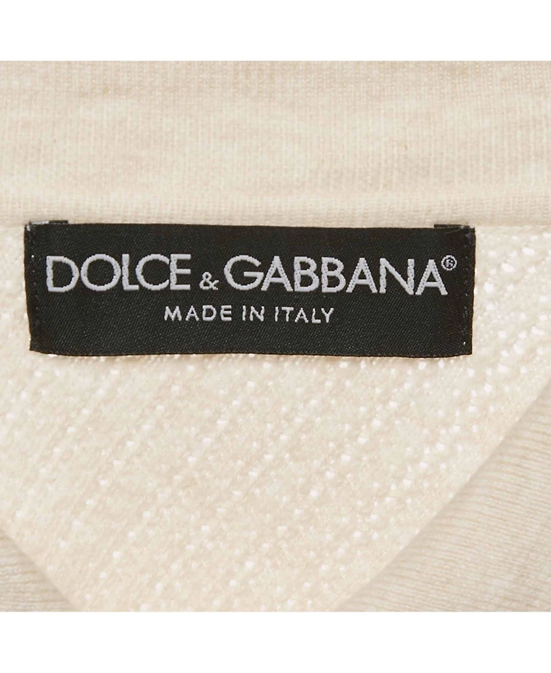 Pre-Owned Dolce & Gabbana Men's Cream Patterned Knit Polo T-Shirt