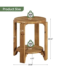 Tribesigns Solid Wood End Table, 2-Tier Round Sofa Side Table with Storage, Farmhouse Wooden Nightstand, Brown