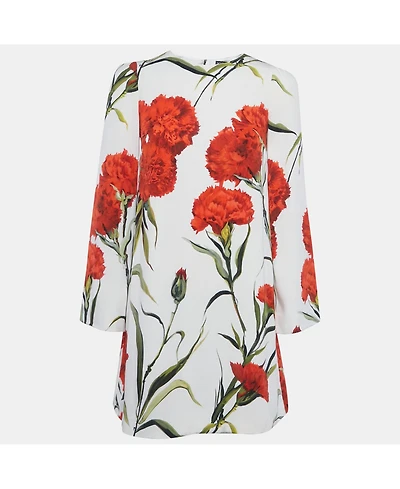Pre-Owned Dolce & Gabbana Women's White Flowers Print Silk Mini Dress