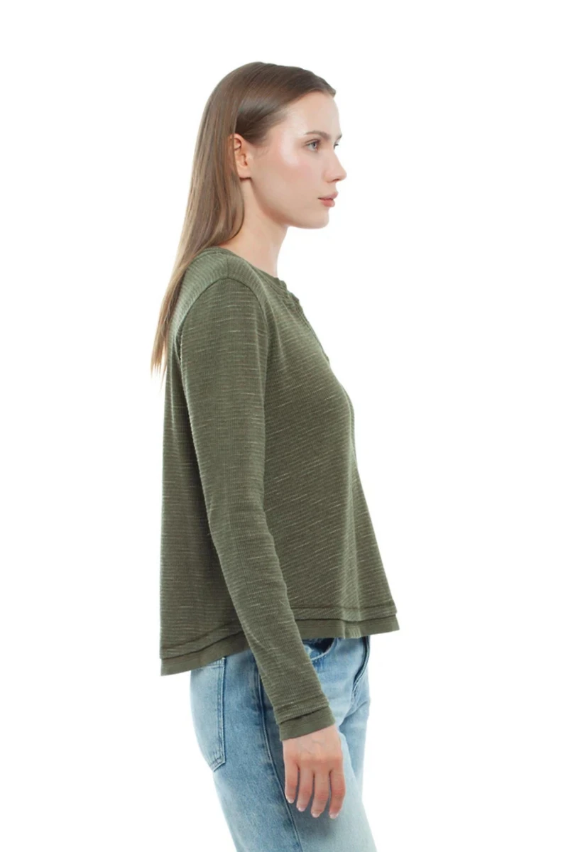 Wilt Women's Long Sleeve Henley Mock Tee