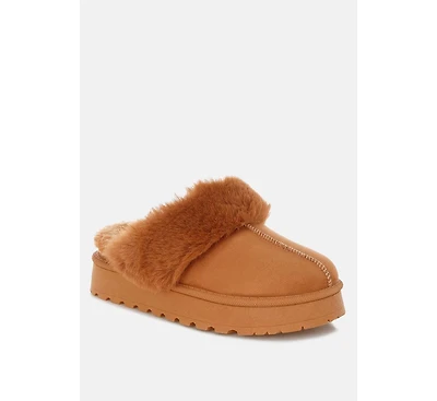 London Rag Women's Portho Faux Fur Slip Flat