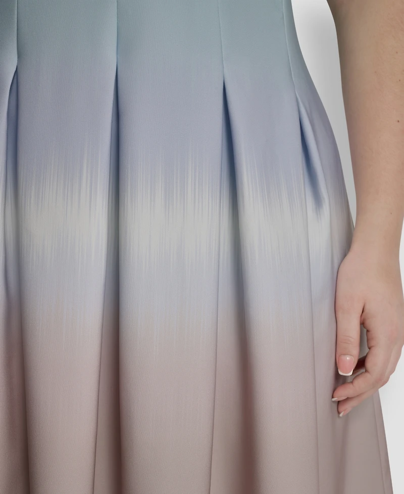 Dkny Plus Pleated Jewel Neck Sleeveless Midi Dress