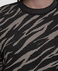 Dkny Women's Pointelle Jacquard Animal Print Pull-On Sweater