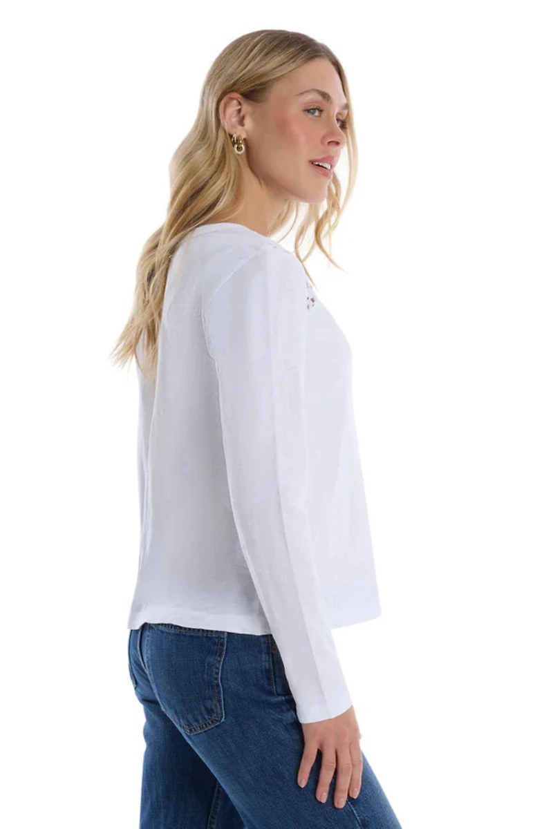 Wilt Clothing Women's V-Neck Long Sleeve Mixed Media Tee