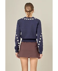 English Factory Women's Heart Contrast Knit Cardigan