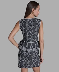 Bcbg Women's Printed V-Neck Sleeveless Peplum Top