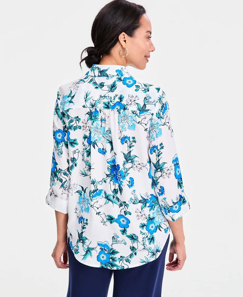 Jm Collection Women's Printed Rhinestone-Button Shirt, Macy's Exclusive