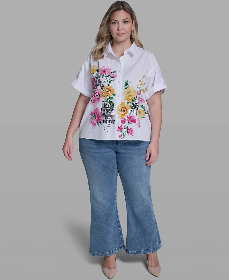 Karl Lagerfeld Paris Plus Floral Short-Sleeve Top