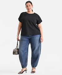 I.n.c. International Concepts Plus Short-Sleeve Lace-Shoulder Tee, Created for Macy's