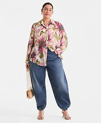 I.n.c. International Concepts Plus Printed Long-Sleeve Blouse, Created for Macy's