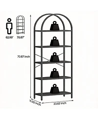 Yigii 5 Tier Arched Bookshelf - Modern Design, Sturdy Metal Frame, Multi-Functional