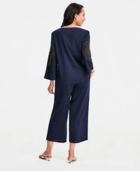 Jm Collection Womens Beaded Split Neck Top Cropped Drawstring Wide Leg Pants Macys Exclusive