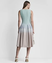 Dkny Petite Placement Print Fit And Flare Jewel Neck Dress