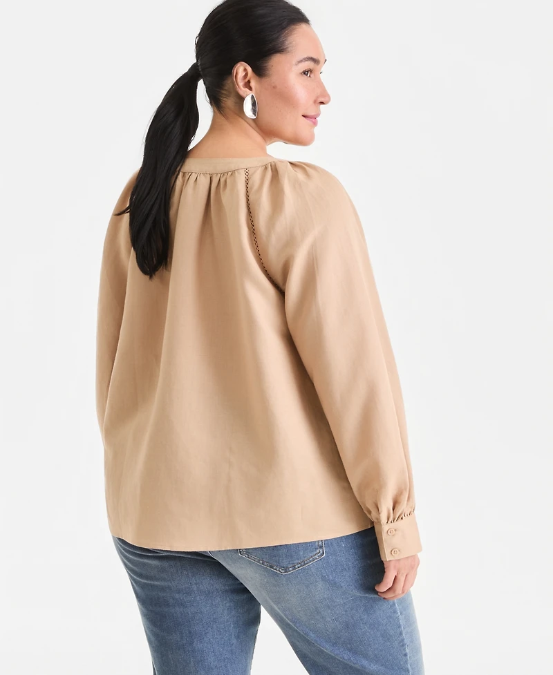I.n.c. International Concepts Plus Bubble-Sleeve Top, Created for Macy's