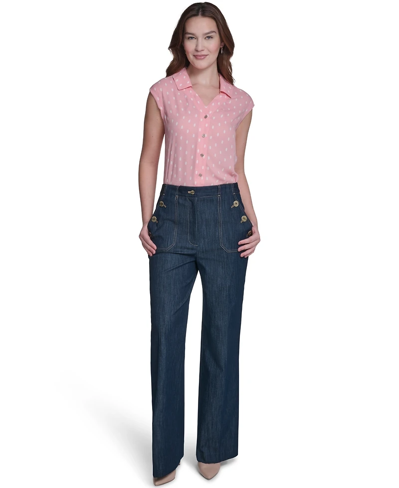 Tommy Hilfiger Women's Sleeveless Dot Collared Blouse