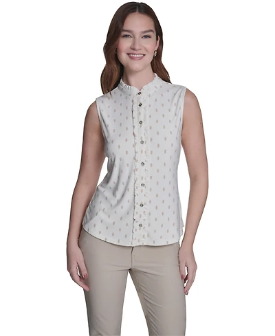 Tommy Hilfiger Women's Ruffle Placket Dot Top