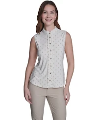 Tommy Hilfiger Women's Ruffle Placket Dot Top