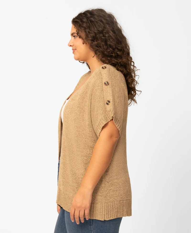 Melissa Paige Plus Button Shoulder Flyaway Open Front Cardigan, Macy's Exclusive