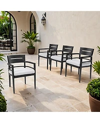 Flynama 4 Piece Ember Black Outdoor Aluminum Stationary Dining Chairs Sunbrella Fabric Cushions Tapered Feet for Patio Backyard Poolside