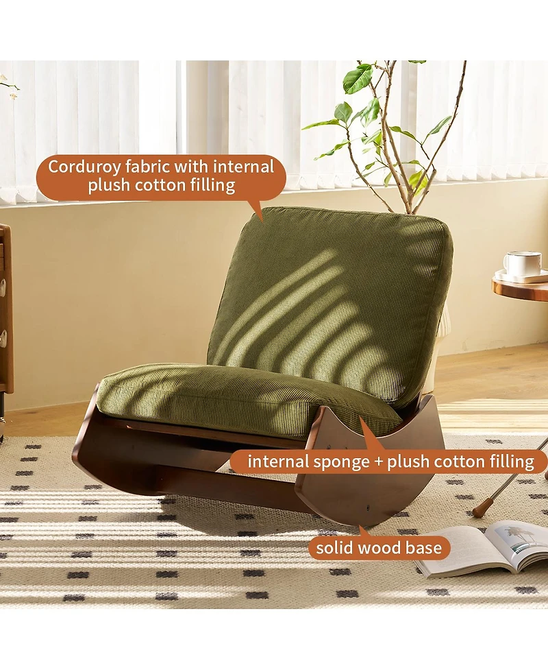 Flynama Corduroy Retro Striped Glider Rocking Chair Solid Wood Frame Accent Reading Chair for Bedroom Living Room Nursery