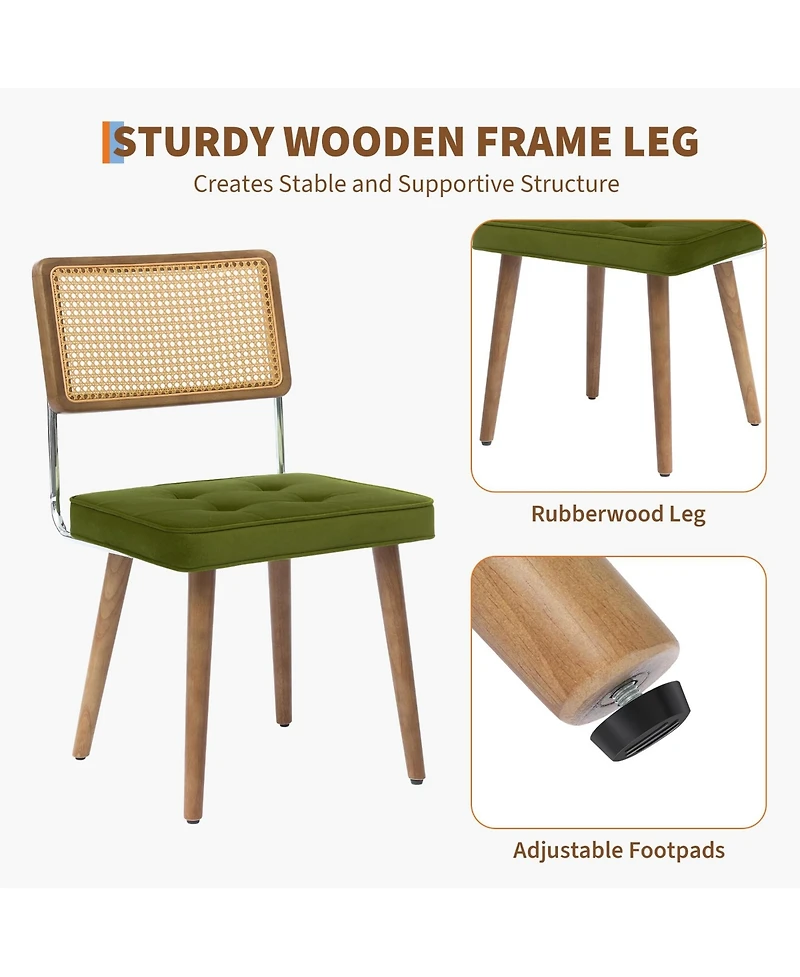 gaomon Set of 6 Natural Rattan Dining Chairs, Upholstered Seat & Solid Wood Legs