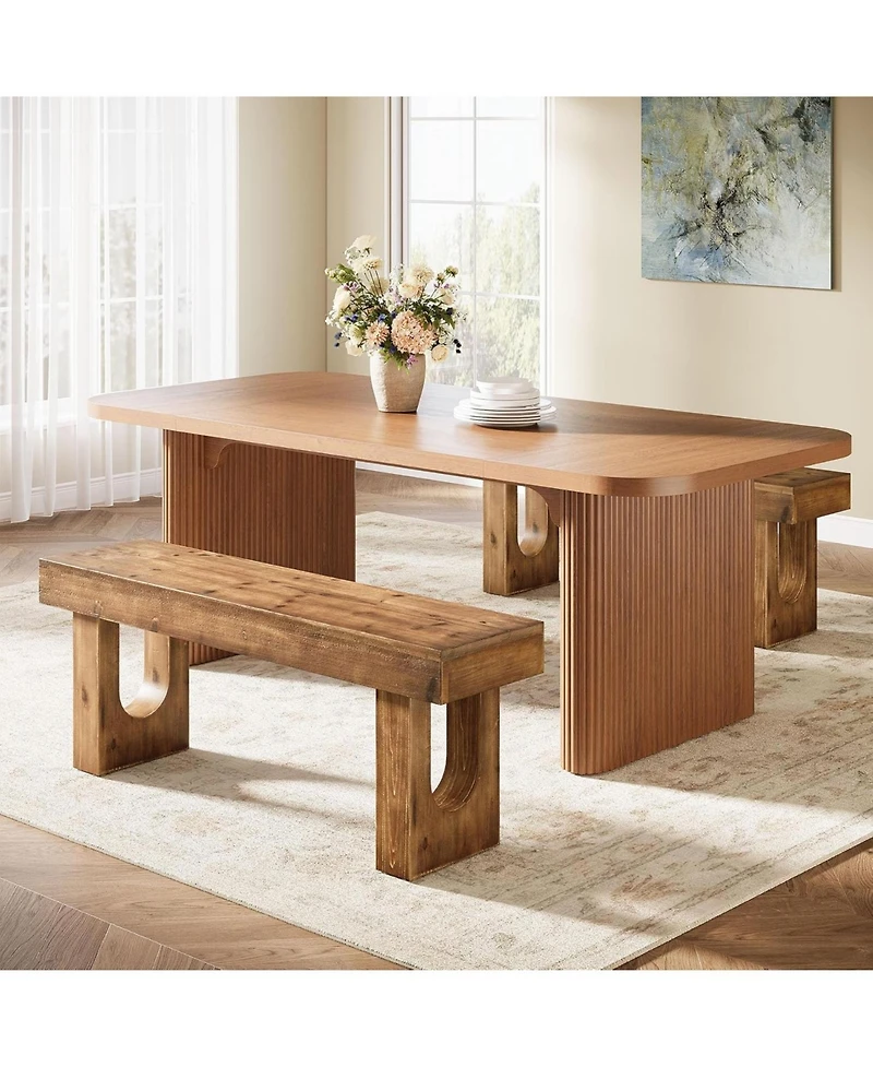 Tribesigns 47" Long Solid Wood Dining Bench, Farmhouse Indoor Narrow Kitchen Table Bench with Sturdy Legs, Rustic Brown (Only Bench)