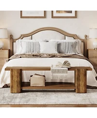 Tribesigns Wood Entryway Bench, 63" End of Bed Bench with Storage Shelf, Farmhouse Extra Long Shoe Bench